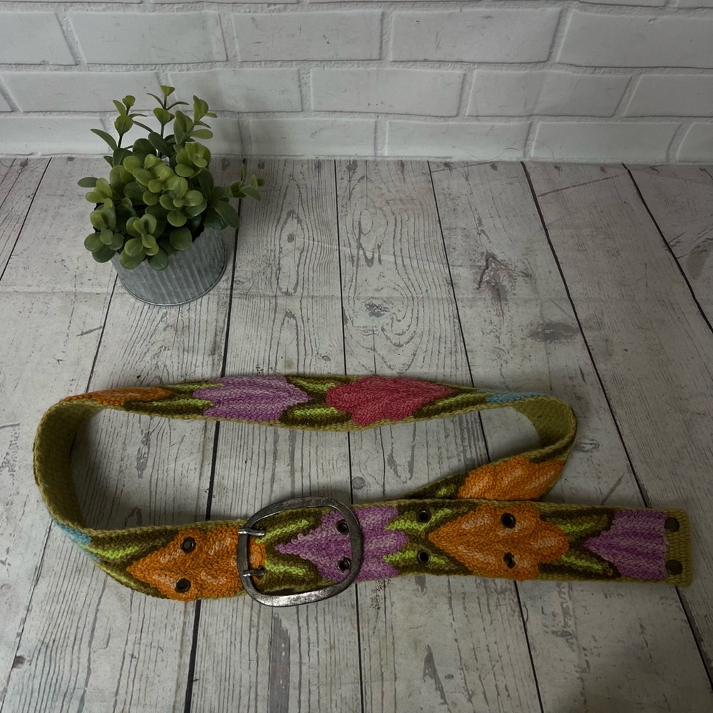 Jenny Krauss Medium Wool Boho Belt Handmade Peru Colorful Woven Artisan 37 in